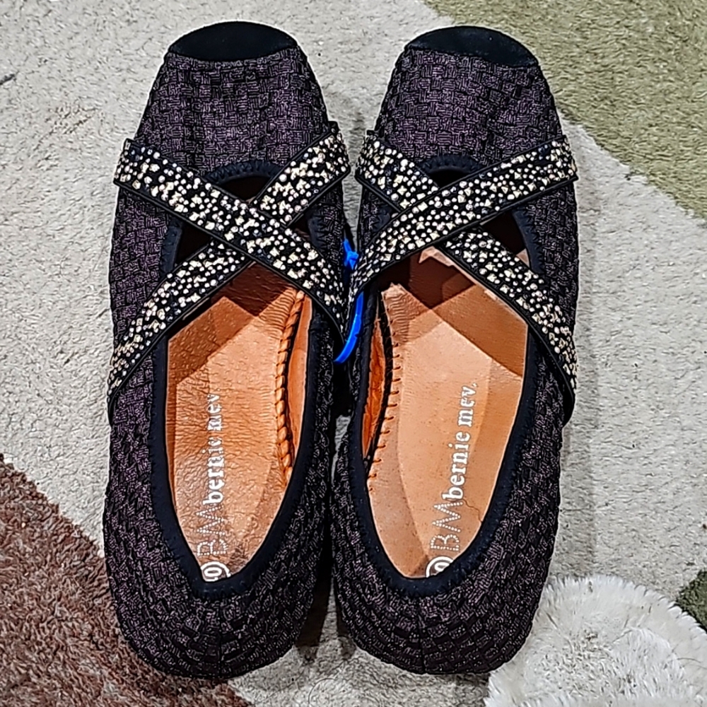 Bernie Mev Point Ballet Flat Womens 40 Brown Metallic Studded Straps Woven